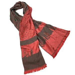 Pink & Gray Turkish Pashmina Hijab Istanbul Skyline Birds Lightweight 72x24 Wrap